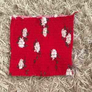 Garage Red Floral Cinched Tube Top